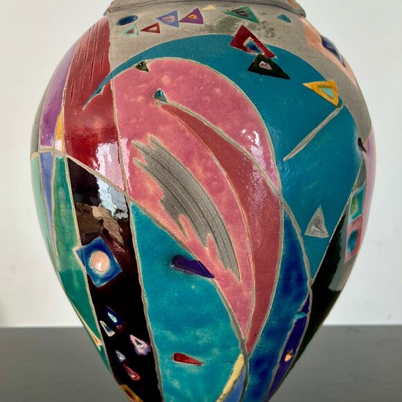 Laguna Beach Artist AMADIO SMITH Pottery Raku Vase Modern Contemporary Design